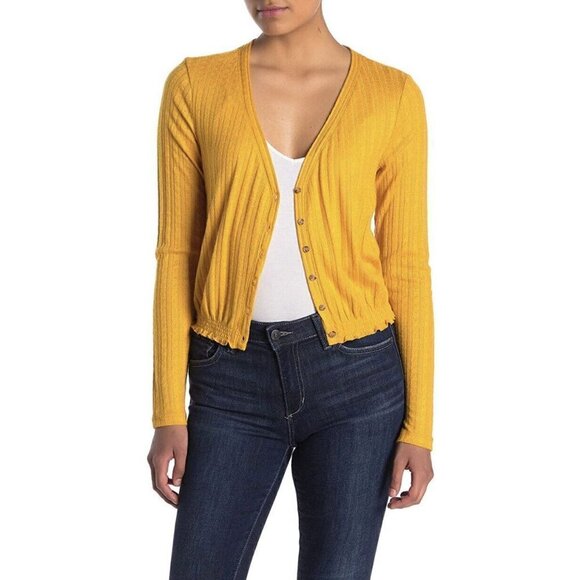 Abound Button Front Pointelle Knit Top yellow sweater long sleeve. size XL - Picture 1 of 11